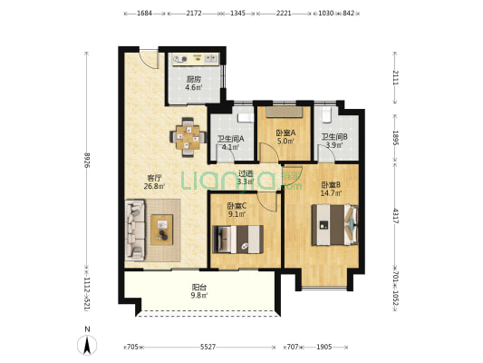 保利国联和府 3室1厅2卫 106平方