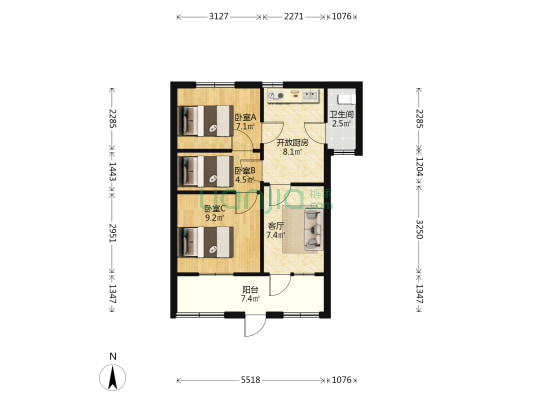东湖路 3室1厅1卫 52平方