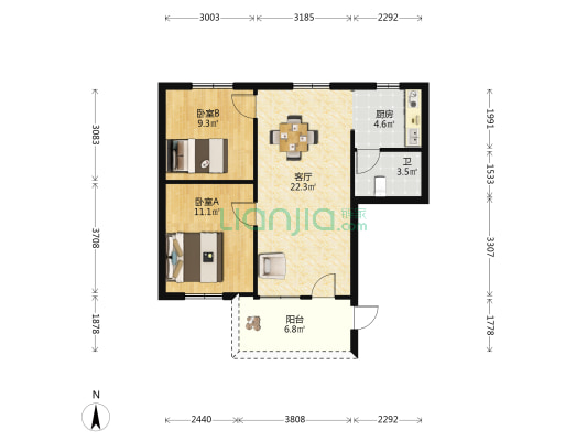 水街口 2室1厅1卫 63平方