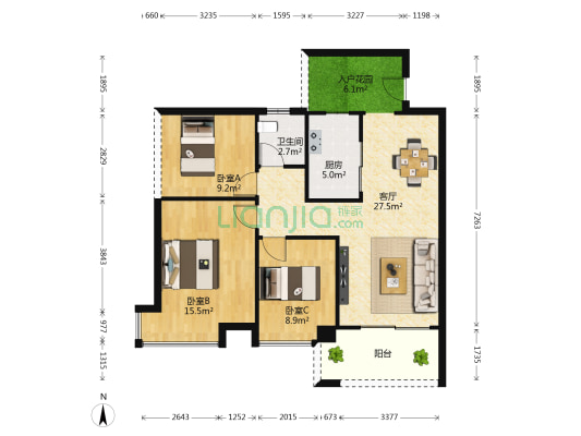 湖滨花园2期 3室1厅1卫 87平方