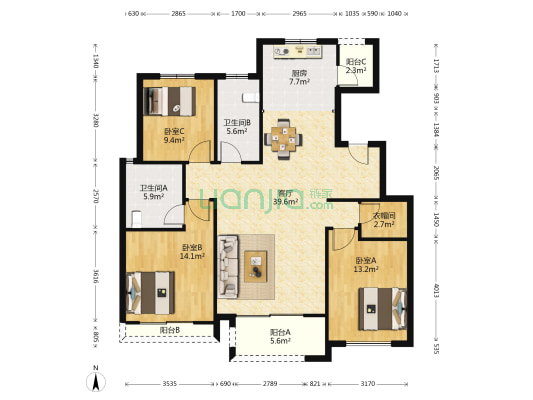 金砖缦沙半岛 3室1厅2卫 130平方
