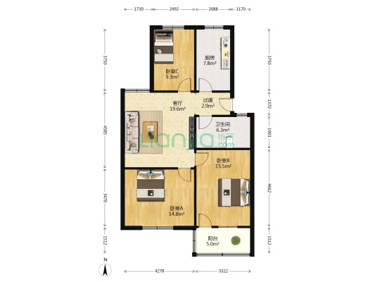 青竹苑 3室1厅1卫 98平方