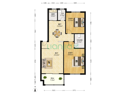 城东绿苑 2室2厅2卫 104平方