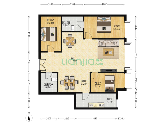 IFCC兰州环球中心 3室2厅2卫 127平方