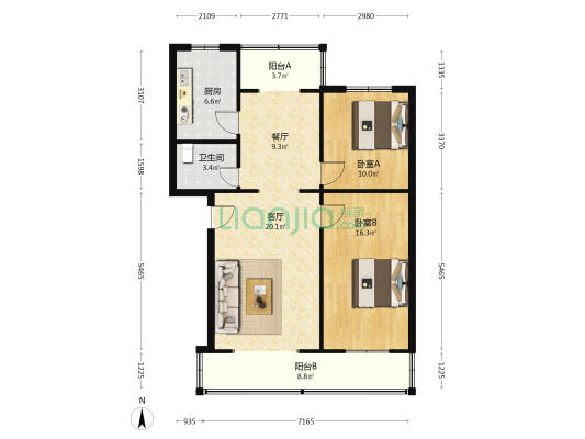模范街77号 2室2厅1卫 83平方