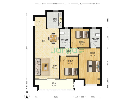 中交翠语紫宸 3室1厅2卫 117平方