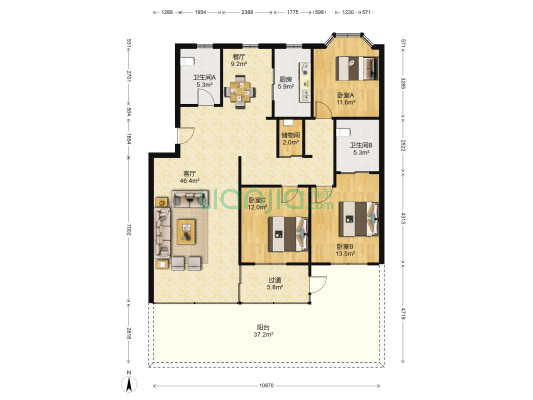 丽景苑 3室2厅2卫 126平方