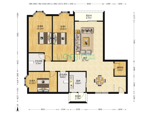 美景花园 3室1厅2卫 150平方