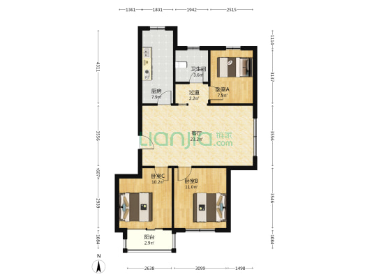 港城福都 3室1厅1卫 90平方