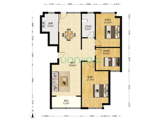鸿盛和美世家 3室1厅1卫 114平方