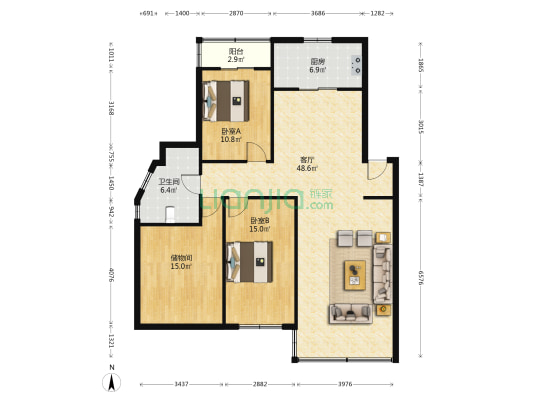 安康小苑 2室1厅1卫 127平方