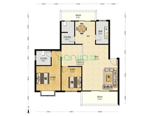 水云间 2室1厅2卫 193平方
