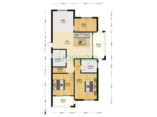 佳兆业君汇上品 3室1厅2卫 134平方
