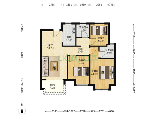 泰禾金尊府 3室1厅2卫 93平方