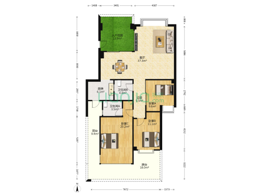 碧云天 3室1厅2卫 124平方