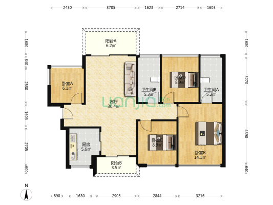 龙光玖龙府 4室1厅2卫 109平方