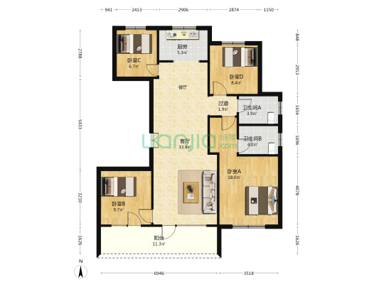 众安未来里 4室1厅2卫 133平方