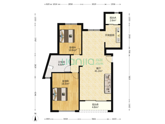 龙湖舜山府 2室1厅1卫 114平方