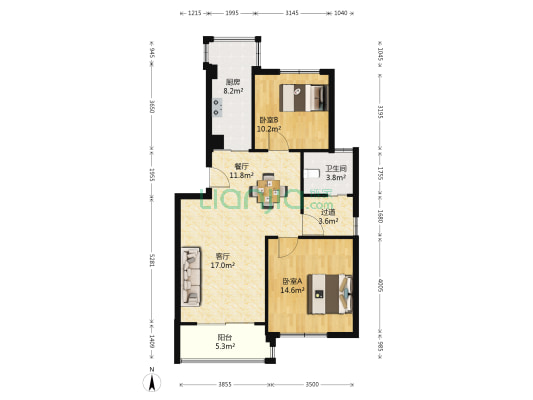 四季桂花园怡桂苑 2室2厅1卫 89平方
