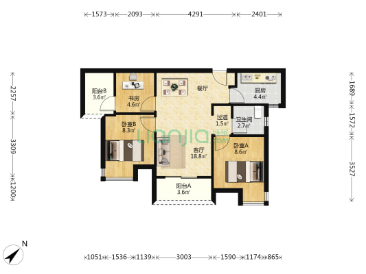 中梁正荣府 3室1厅1卫 78平方