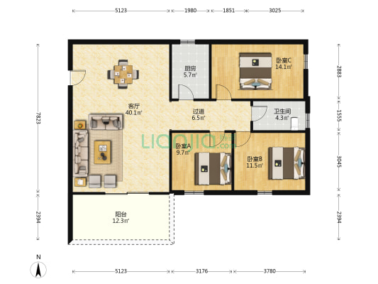富士楼 3室1厅1卫 124平方