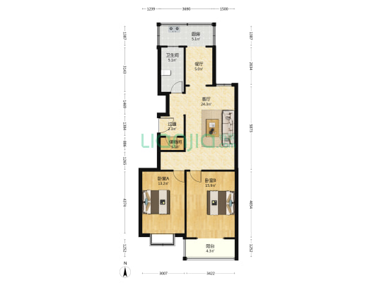 如意苑 2室2厅1卫 100平方