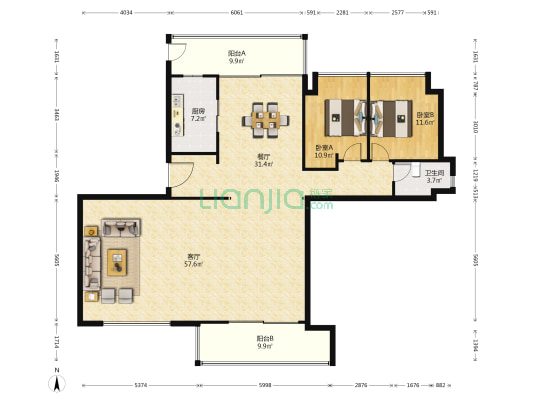 保利天屿三期 2室2厅1卫 171平方
