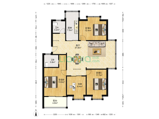 幸福家园 4室1厅2卫 126平方