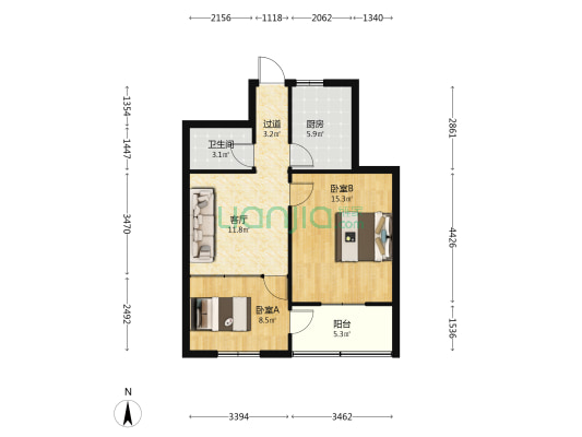 水院北路20号院 2室1厅1卫 66平方