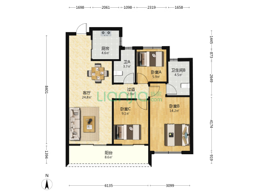 绿荷叠翠轩 3室1厅2卫 97平方