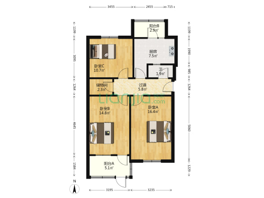 交通厅宿舍 3室0厅1卫 87平方
