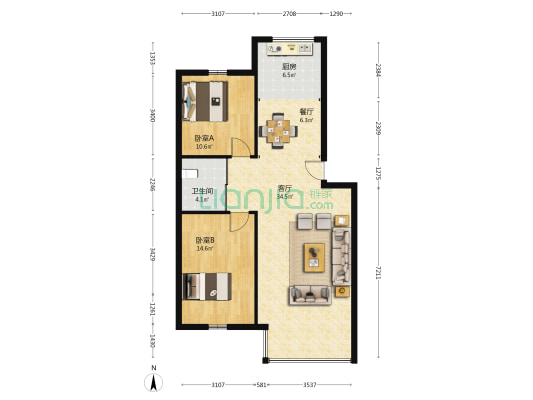 电业商住楼 2室2厅1卫 114平方