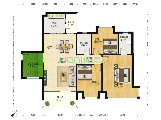 中澳春城 3室1厅2卫 118平方