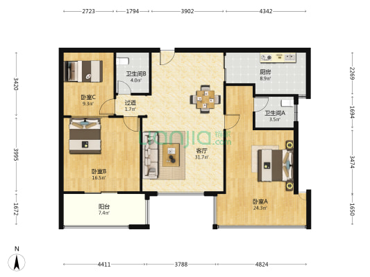 嘉华·文锦园 3室1厅2卫 123平方