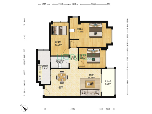 逸丰华庭 3室1厅1卫 101平方