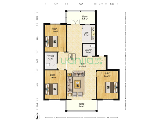 晋斯豪庭 3室1厅2卫 138平方