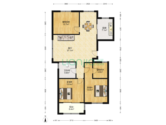 恒润嘉苑 2室1厅1卫 133平方