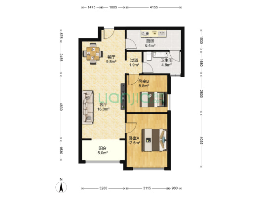 嘉亿国际 2室2厅1卫 89平方