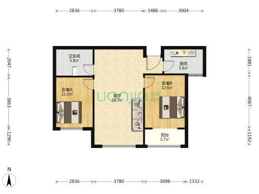 国宅华府东院 2室1厅1卫 96平方