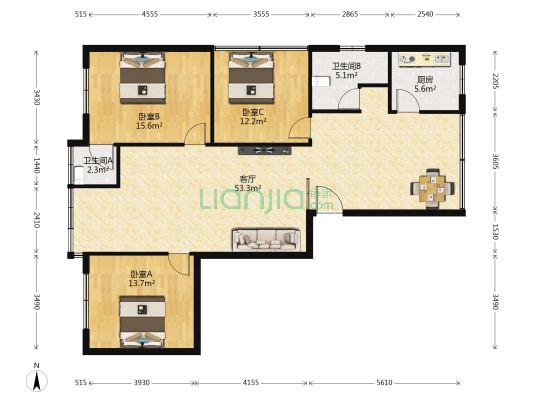 绿苑小区 3室1厅2卫 116平方