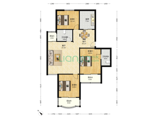润欣公寓 3室2厅2卫 131平方