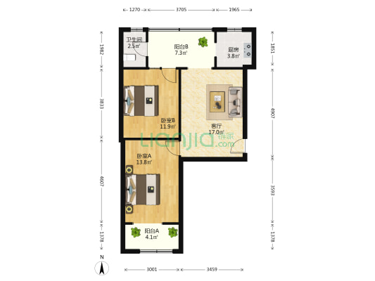沙湾商寓 2室1厅1卫 72平方