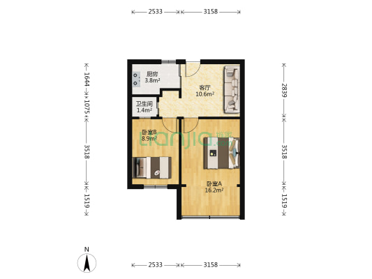 民强南园 2室1厅1卫 47平方