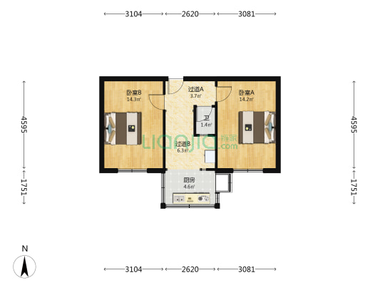 石药第一生活区中院 2室0厅1卫 52平方