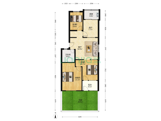 麒麟街 2室2厅1卫 89平方