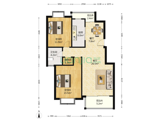 逸仙华庭 2室2厅1卫 102平方