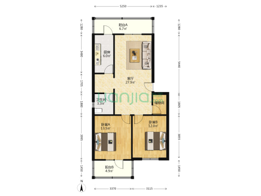 成开里 2室1厅1卫 92平方