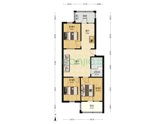 筑路机械厂宿舍 3室2厅1卫 79平方