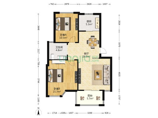 莱卡小镇北区 2室1厅1卫 84平方