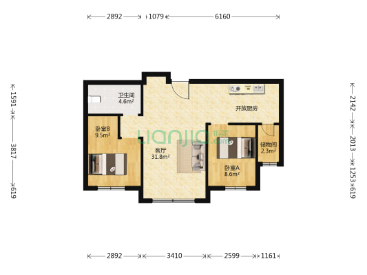 阳光美湖天地 2室1厅1卫 88平方